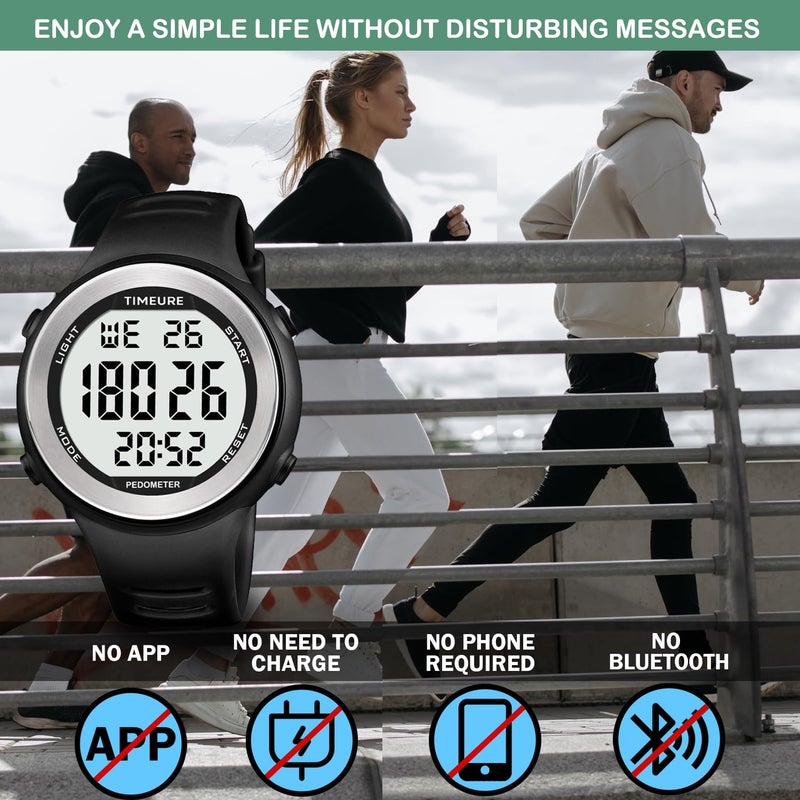 TIMEURE Mens Pedometer Watch for Walking Step Counter Watch No Charging, No App Connection, with EL Backlight. Simple, Practical Choice for Mobile-Free Fitness Enthusiasts TIMEURE-2308 (Blue) - Image 3