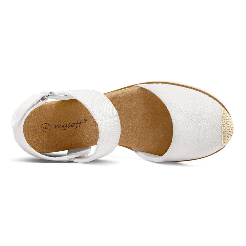 mysoft Women's Low Wedge Sandals Comfortable Closed Toe Espadrilles Slip on Elastic Ankle Strap Walking Sandals - Image 5