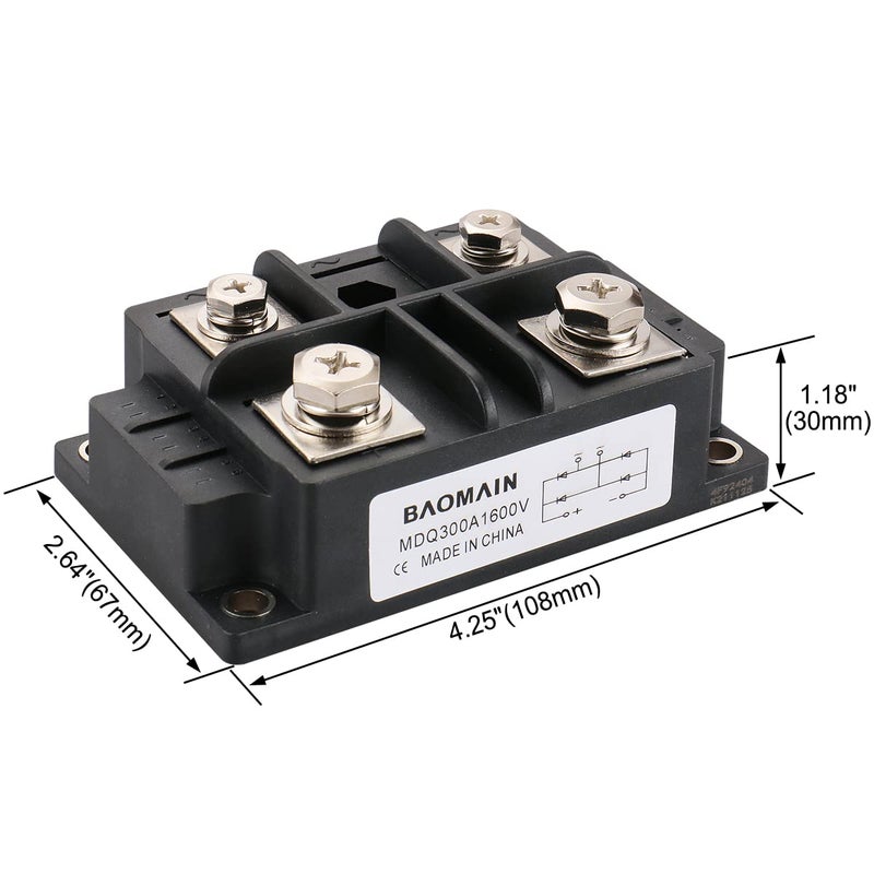 Baomain Bridge Rectifier MDQ-300A, 300A 1600V Full Wave Diode Module Single Phase - Image 4