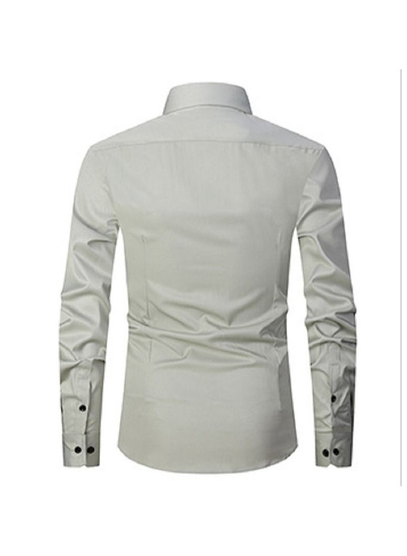 Loquat Thin Long Sleeved Slim Fitting Solid Color Men's Shirt - Image 2