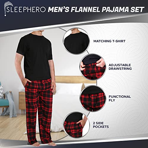 SLEEPHERO Fathers Day Mens Pajamas Set 2 Piece Short Sleeve Mens Flannel Sleepwear Set with Crewneck T-Shirt and Flannel Pants Buffalo Check Small - Image 2