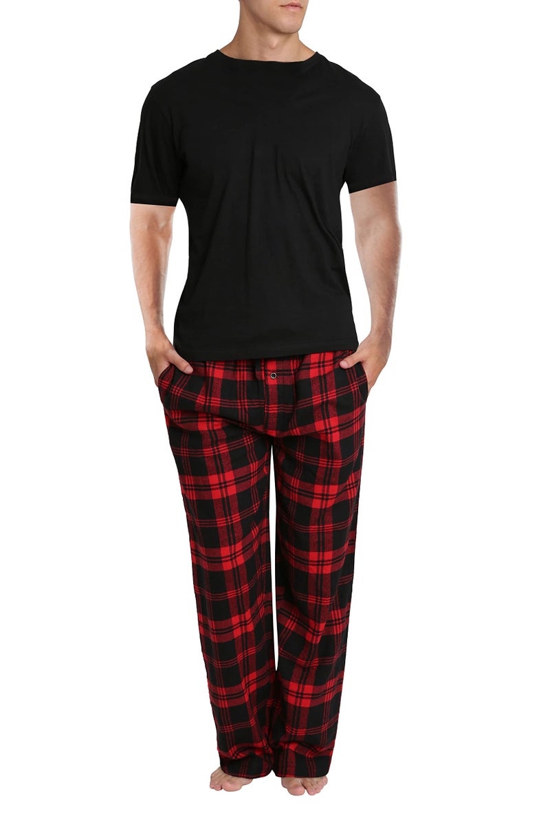 SLEEPHERO Fathers Day Mens Pajamas Set 2 Piece Short Sleeve Mens Flannel Sleepwear Set with Crewneck T-Shirt and Flannel Pants Buffalo Check Small - Image 1