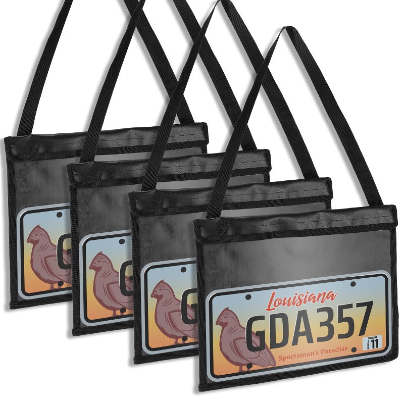 Frienda 4 Pieces License Plate Holder with Hanging Strap Test Drive License Plate Tag Bag Dealer Black Plate Frame Cover Car Plate Bracket Holder for Car SUV Truck - Image 1