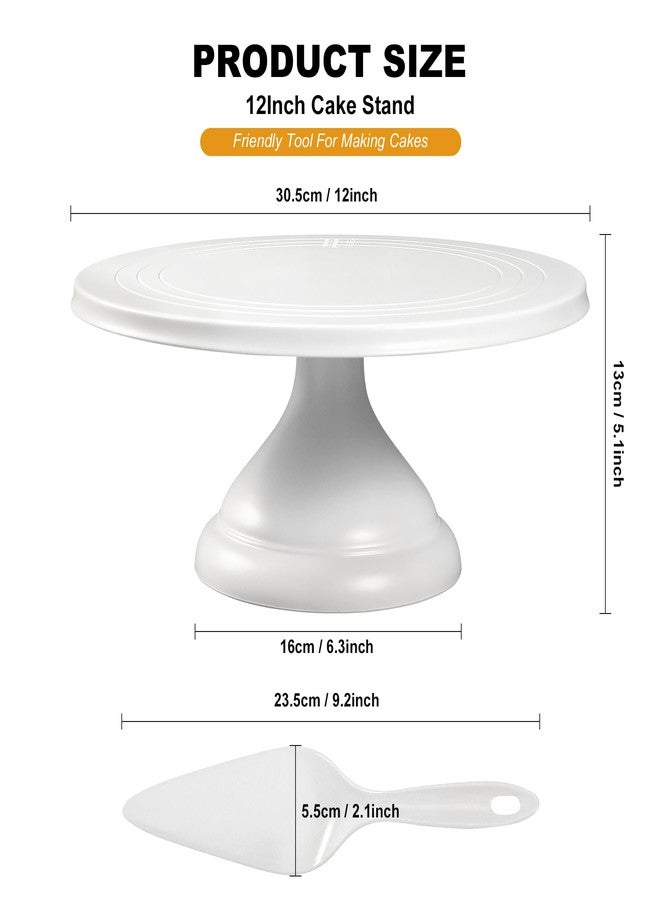 ECWAY Large Cake Stand 12 Inch with Cake Spatula, Round Bamboo Fiber Cupcake Dessert Stand, Cake Decorating Display Stand for Birthday Parties, Weddings, Baby Shower and Other Events, White - Image 2