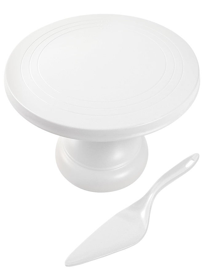 ECWAY Large Cake Stand 12 Inch with Cake Spatula, Round Bamboo Fiber Cupcake Dessert Stand, Cake Decorating Display Stand for Birthday Parties, Weddings, Baby Shower and Other Events, White - Image 1