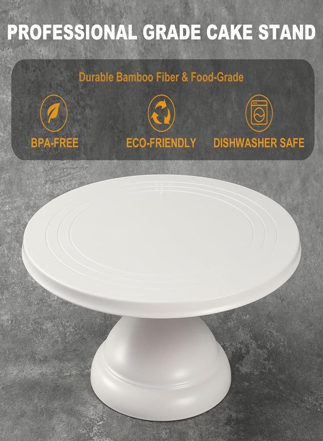ECWAY Large Cake Stand 12 Inch with Cake Spatula, Round Bamboo Fiber Cupcake Dessert Stand, Cake Decorating Display Stand for Birthday Parties, Weddings, Baby Shower and Other Events, White - Image 3