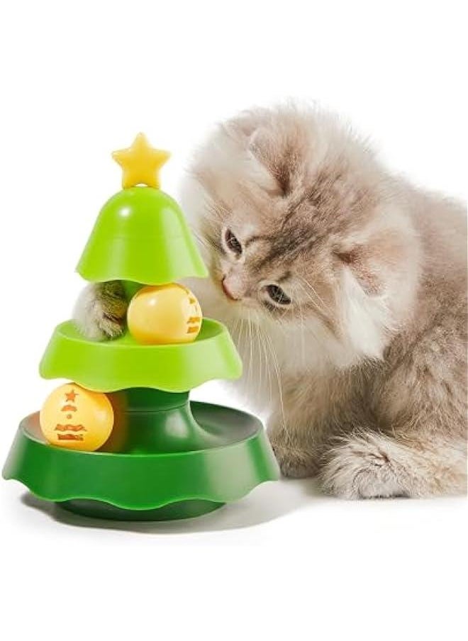 Arabest - Small Cat Toys with Catnip on Top, Dual-Level Rolling Turntable and Two Balls for Interactive Indoor Kitten Exercise, 5.5 Inches - Image 1