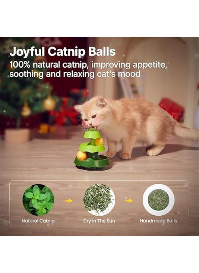 Arabest - Small Cat Toys with Catnip on Top, Dual-Level Rolling Turntable and Two Balls for Interactive Indoor Kitten Exercise, 5.5 Inches - Image 1
