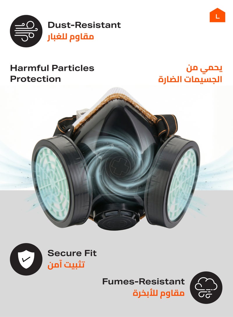 BMB tools Double Filter Gas Mask -Small- Reusable Half-Face Respirator Anti-Dust Comfortable Fit with Adjustable Strap for Chemical Protection and Workplace Safety Ideal for Construction DIY Projects - Image 3