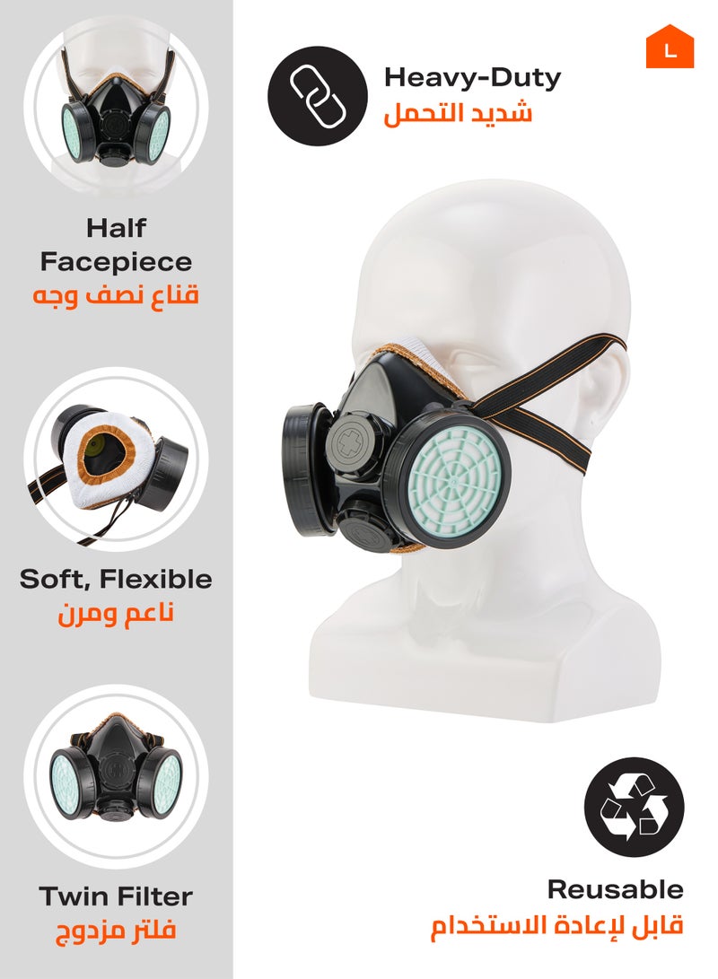 BMB tools Double Filter Gas Mask -Small- Reusable Half-Face Respirator Anti-Dust Comfortable Fit with Adjustable Strap for Chemical Protection and Workplace Safety Ideal for Construction DIY Projects - Image 2