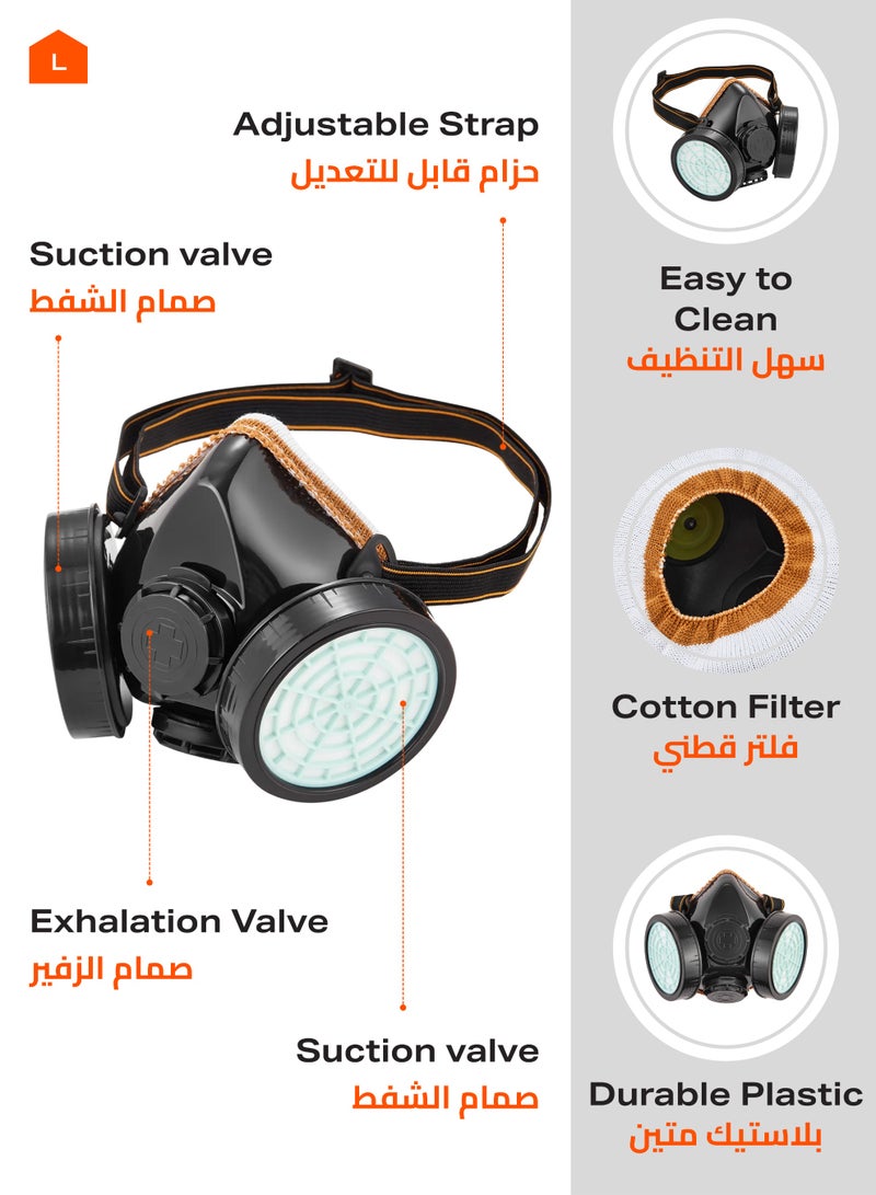 BMB tools Double Filter Gas Mask -Small- Reusable Half-Face Respirator Anti-Dust Comfortable Fit with Adjustable Strap for Chemical Protection and Workplace Safety Ideal for Construction DIY Projects - Image 4