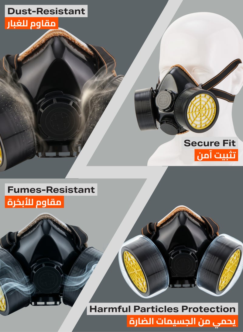 LAWAZIM Double Filter Gas Mask -Small- Reusable Half-Face Respirator Anti-Dust Comfortable Fit with Adjustable Strap for Chemical Protection and Workplace Safety Ideal for Construction DIY Projects - Image 3