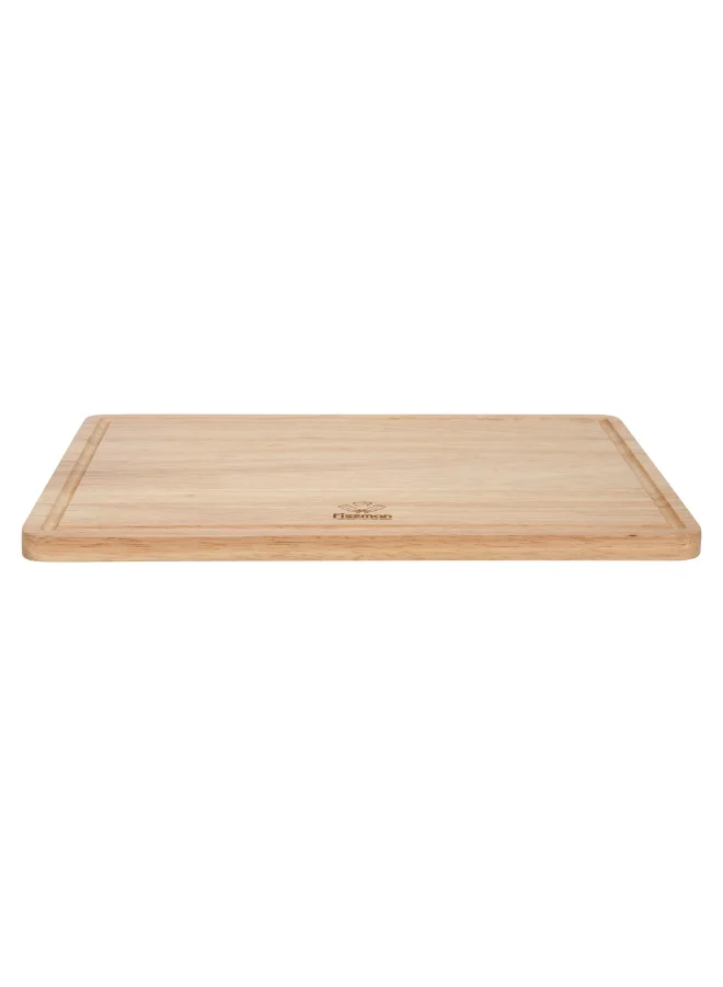 Fissman  Rectangular Cutting Board 38x27cm, Rubber Wood Chopping Board 1.5cm Thick | Hevea Wooden Cutting Board with Juice Groove | Anti-Bacterial Cutting Chopping Board for Meat, Fruits, Vegetables  | Best Price UAE
