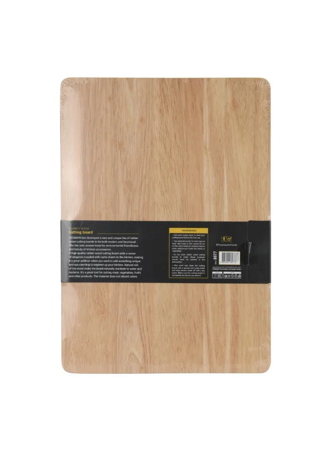 Fissman  Rectangular Cutting Board 38x27cm, Rubber Wood Chopping Board 1.5cm Thick | Hevea Wooden Cutting Board with Juice Groove | Anti-Bacterial Cutting Chopping Board for Meat, Fruits, Vegetables  | Best Price UAE