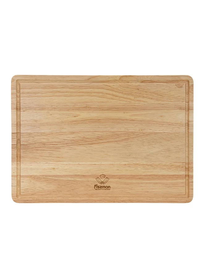 Fissman  Rectangular Cutting Board 38x27cm, Rubber Wood Chopping Board 1.5cm Thick | Hevea Wooden Cutting Board with Juice Groove | Anti-Bacterial Cutting Chopping Board for Meat, Fruits, Vegetables  | Best Price UAE