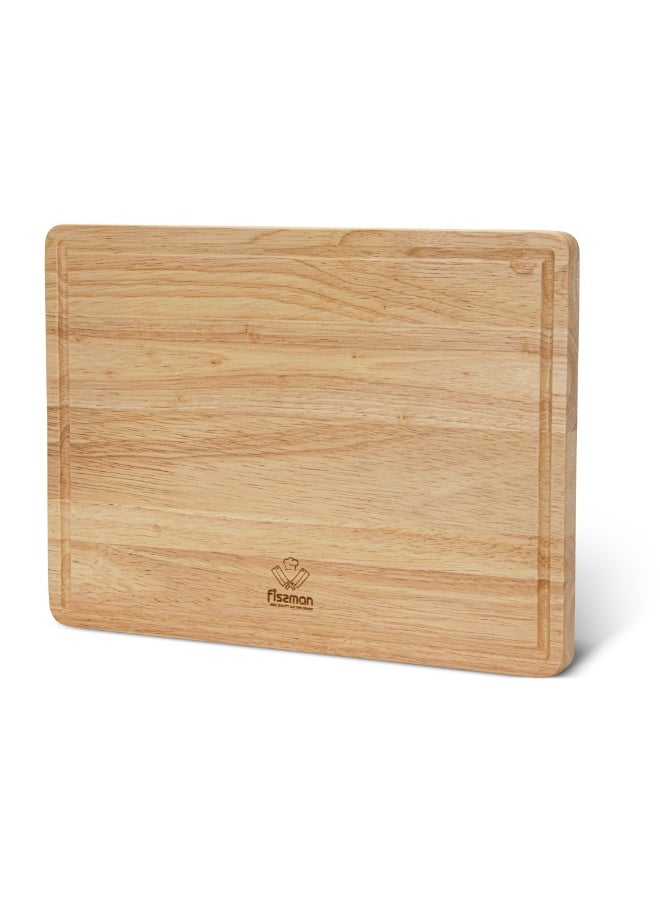 Fissman Rectangular Cutting Board 38x27cm, Rubber Wood Chopping Board 1.5cm Thick | Hevea Wooden Cutting Board with Juice Groove | Anti-Bacterial Cutting Chopping Board for Meat, Fruits, Vegetables  - Image 1