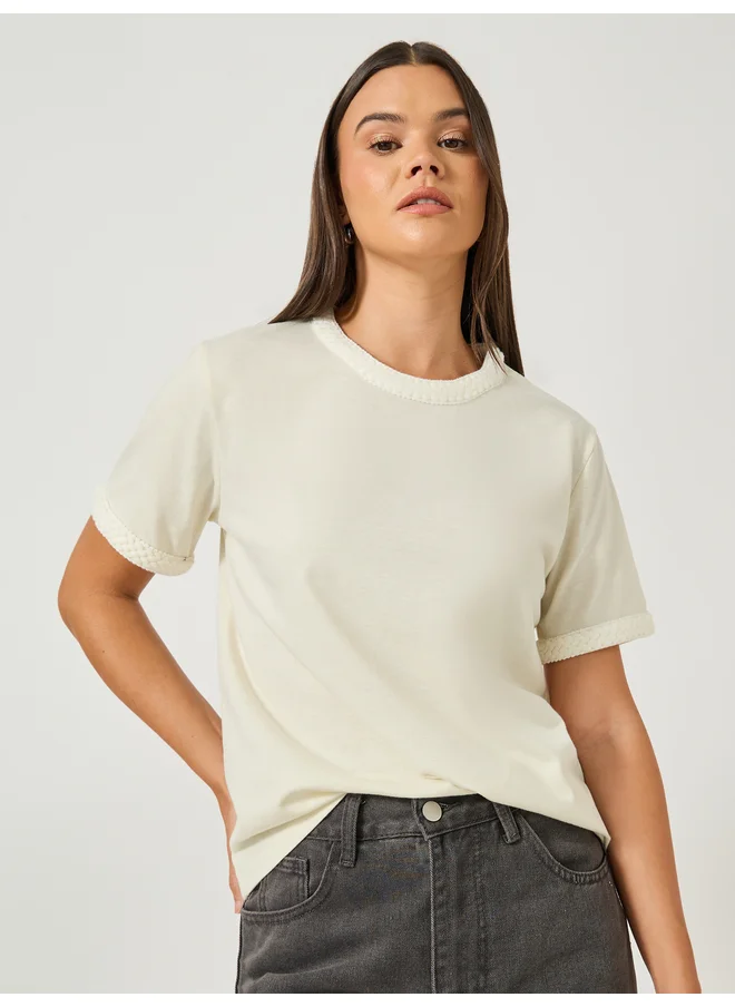 Styli Styli Lace Detail Short Sleeve Regular Fit T-Shirt