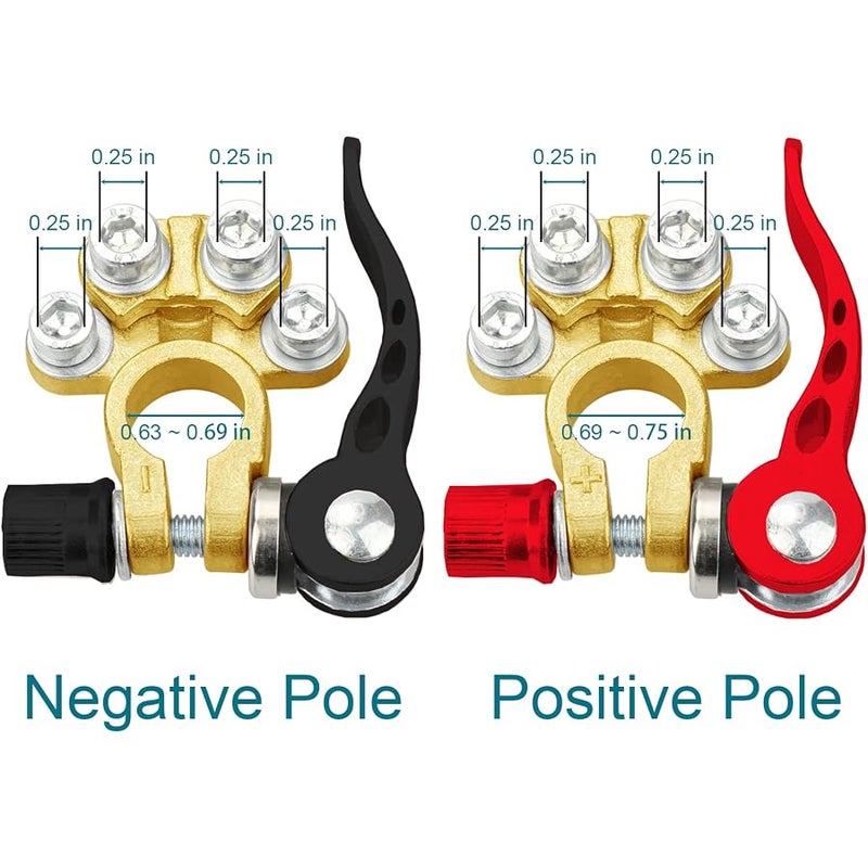 ZONBANG 2PCS Battery Terminal Connectors, 4 Way Quick Release Disconnect Battery Terminals, Positive Negative Battery Cable Ends for SAE/JIS Type A Posts (Copper) - Image 5