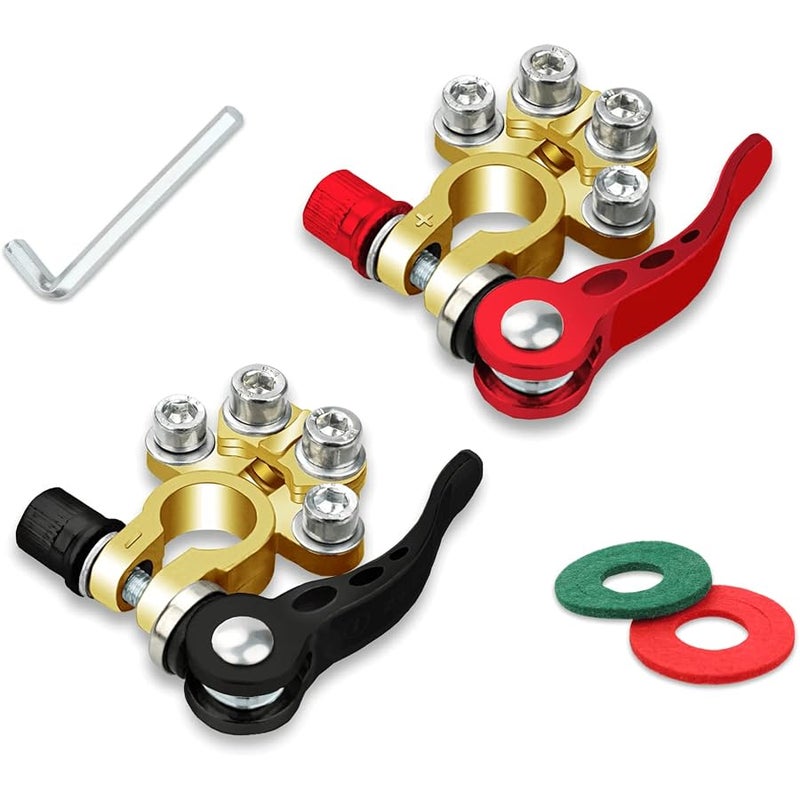 ZONBANG 2PCS Battery Terminal Connectors, 4 Way Quick Release Disconnect Battery Terminals, Positive Negative Battery Cable Ends for SAE/JIS Type A Posts (Copper) - Image 1