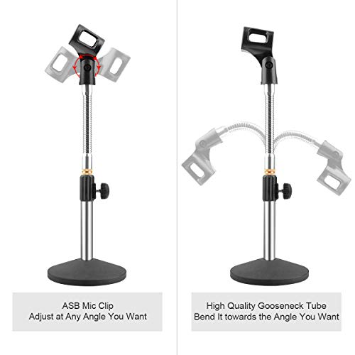 Eison Microphone Stand Desk Mic Stand Desktop Tabletop Microphone Stand with Gooseneck Mic Clip 5/8" Male to 3/8" Female Screw for Blue Yeti Snowball Christmas gift - Image 4