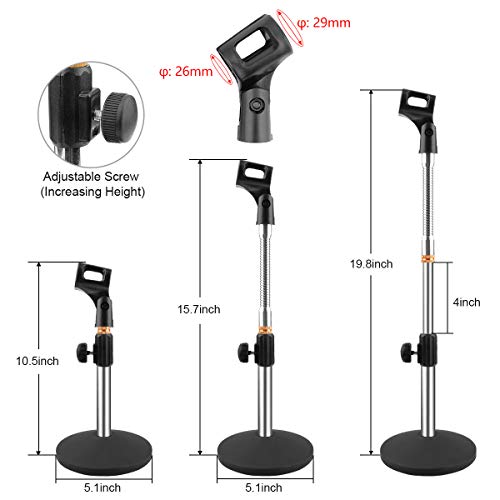 Eison Microphone Stand Desk Mic Stand Desktop Tabletop Microphone Stand with Gooseneck Mic Clip 5/8" Male to 3/8" Female Screw for Blue Yeti Snowball Christmas gift - Image 3