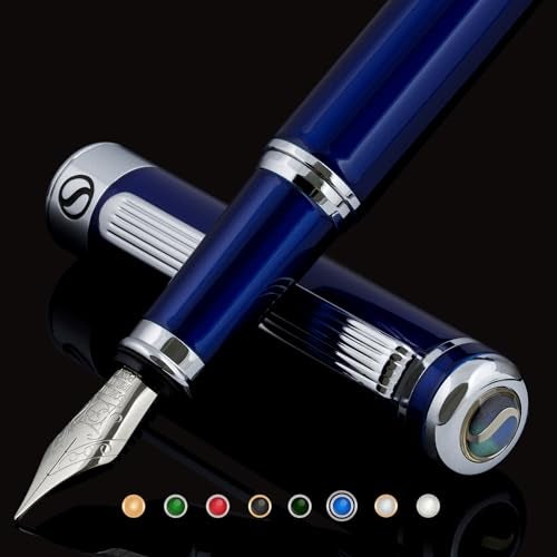 Scriveiner Midnight Blue Fountain Pen - Stunning Luxury Pen with Chrome Appointments, Schmidt Nib (Fine), Best Pen Gift Set for Men & Women, Professional, Executive, Office, Nice Pens - Image 1