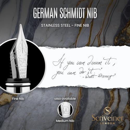 Scriveiner Midnight Blue Fountain Pen - Stunning Luxury Pen with Chrome Appointments, Schmidt Nib (Fine), Best Pen Gift Set for Men & Women, Professional, Executive, Office, Nice Pens - Image 5