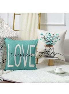 Generic Set of 4 Farmhouse Teal 18x18 Inch Throw Pillow Covers - Decorative Cushion Cases for Sofa, Couch, Living Room, and Outdoor Home Decor (45x45cm)  - Image 3