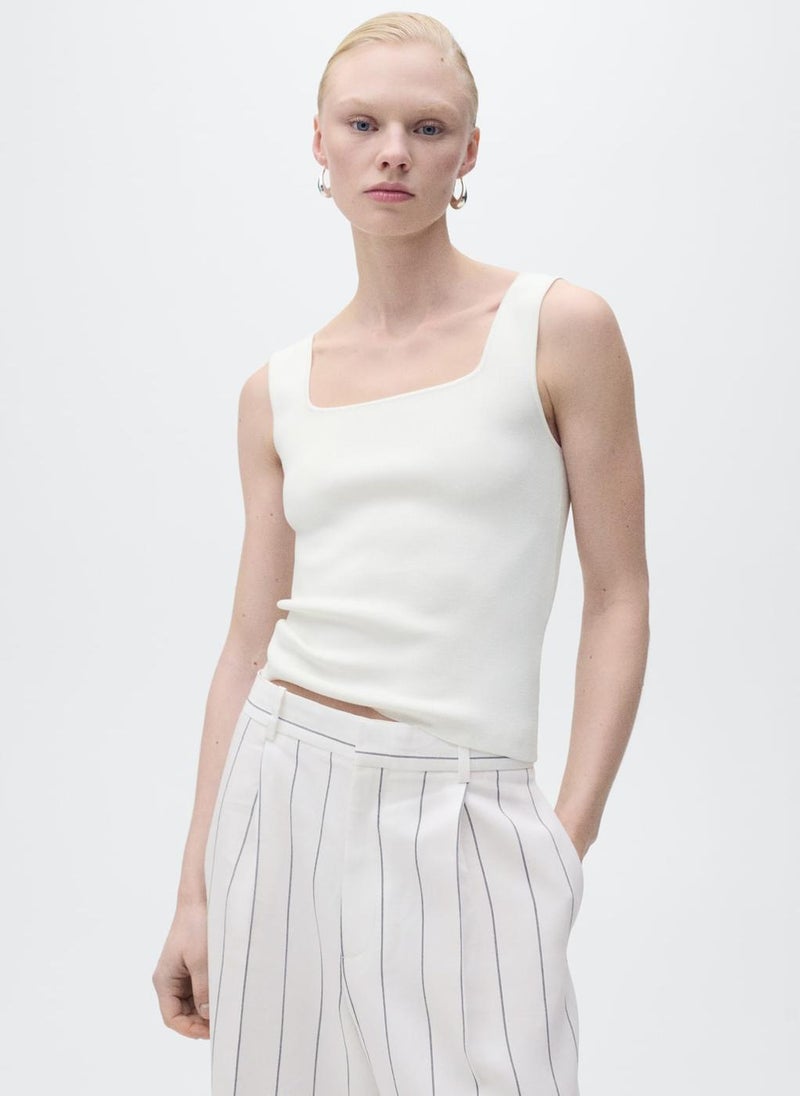 MANGO - Casual Low Neckline Fine Knit Top - Image 1