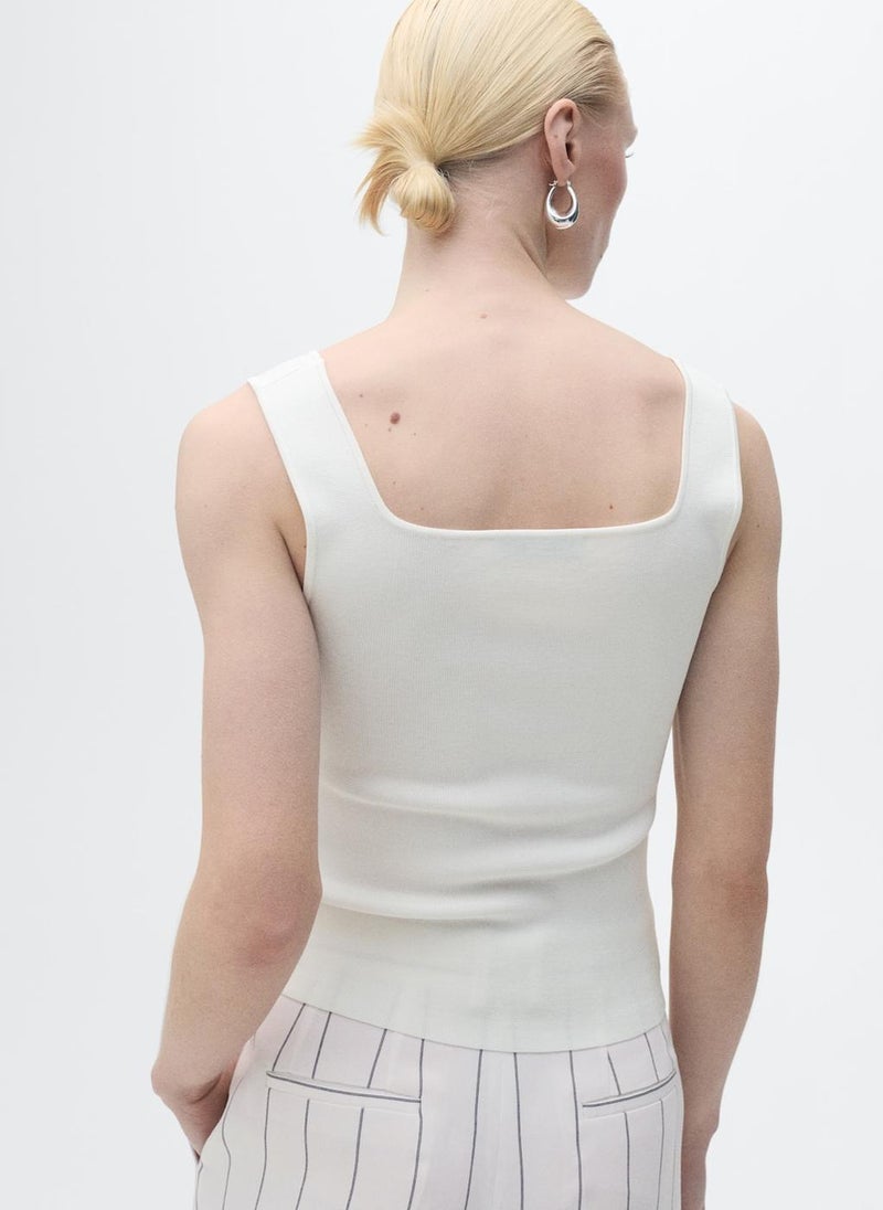 MANGO - Casual Low Neckline Fine Knit Top - Image 1