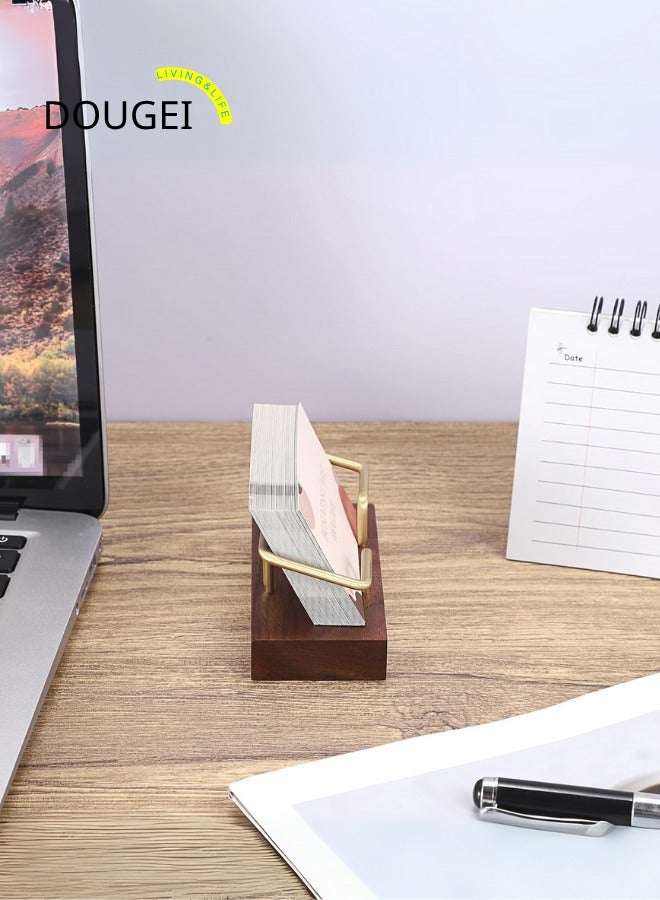 دوغي حامل بطاقة عمل خشبية لمكتب الذهب بطاقة عمل معدنية عرض موقف الجوز خشبي بطاقة عمل حامل المنظم لسطح المكتب - Image 4