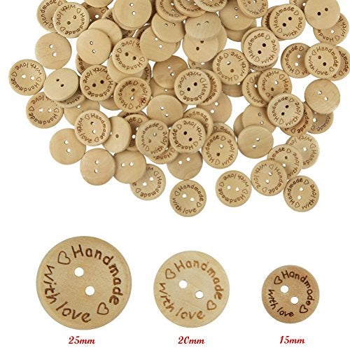 AKOAK Akak Store 50 Piece Per Pack 25mm 2 Holes with Love Hearts Wood Buttons Sewing Scrapbooking Round Handmade Buttons DIY Decor Craft - Image 4