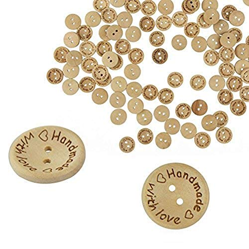 AKOAK Akak Store 50 Piece Per Pack 25mm 2 Holes with Love Hearts Wood Buttons Sewing Scrapbooking Round Handmade Buttons DIY Decor Craft - Image 1