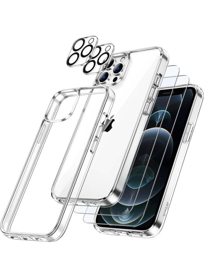 جي تيك جراب 5 في 1 لهاتف Iphone 12 Pro Max مقاس 6.7 بوصة مع قطعتين من واقي الشاشة وواقي عدسة الكاميرا غير قابل للاصفرار وغطاء كامل من الزجاج المقوى المقاوم للصدمات وغطاء هاتف شفاف - Image 1