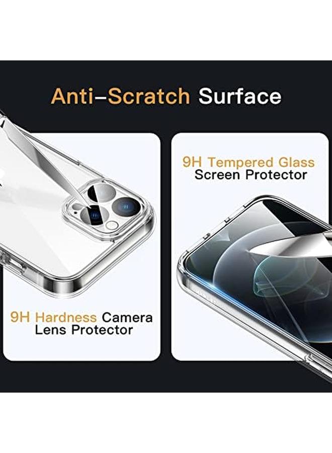 جي تيك جراب 5 في 1 لهاتف Iphone 12 Pro Max مقاس 6.7 بوصة مع قطعتين من واقي الشاشة وواقي عدسة الكاميرا غير قابل للاصفرار وغطاء كامل من الزجاج المقوى المقاوم للصدمات وغطاء هاتف شفاف - Image 5