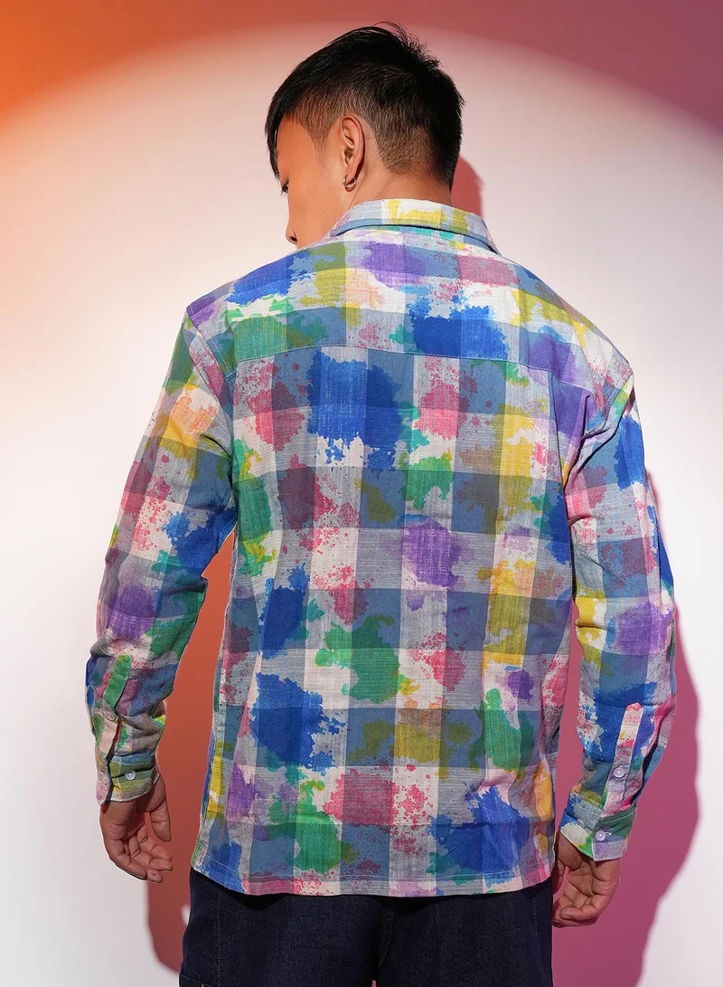 Campus Sutra Men's Multicolour Splash Check Oversized Shirt