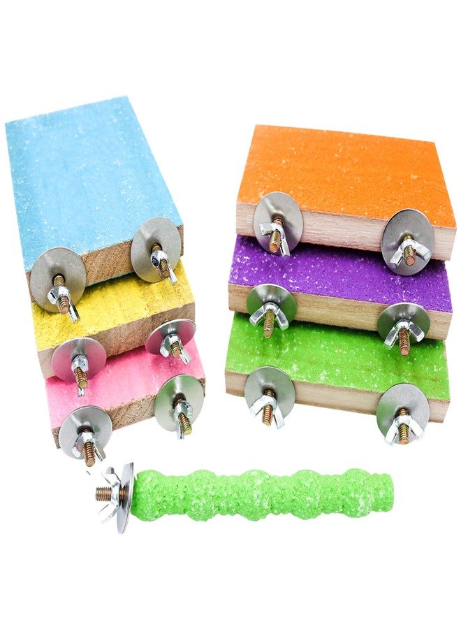Bac-kitchen 7 Pcs Bird Perch Stand Toy, Wood Parrot Stand Platform Colorful Sand Paw Grinding Stick Cage Accessories Exercise Toys for Cockatiel Conure Budgies Parakeet Lovebird Hamster Gerbil Rat Mouse (7 Pcs) - Image 1