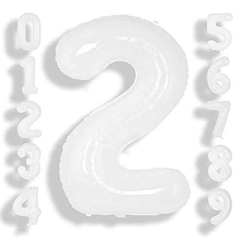 SUWEN 40 Inch White Large 2 Balloon Number Big Foil Helium Number Balloons 09 Giant Jumbo Happy 2nd Birthday Party Decorations for Boy or Girl Huge Mylar Anniversary Party Supplies - Image 1
