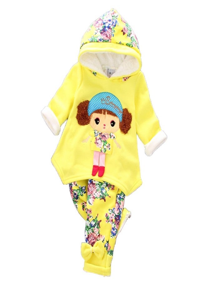 YAO Spring Autumn Winter Little Baby Girls Clothing Set Warm Velvet Hoodie and Pants (2-3Years, Yellow) - Image 1