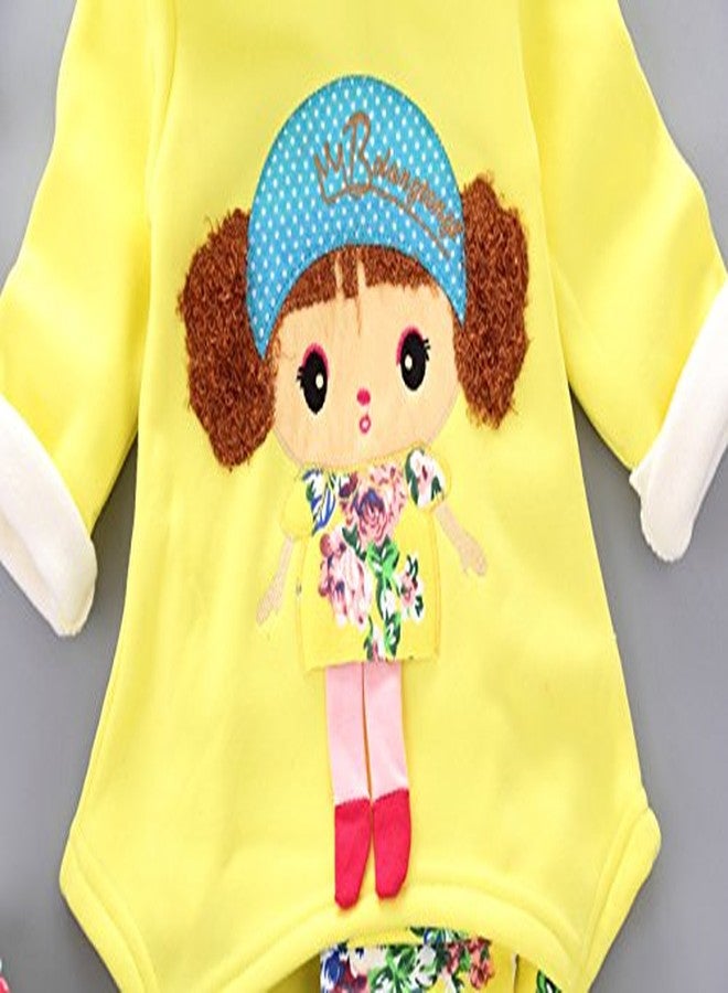 YAO Spring Autumn Winter Little Baby Girls Clothing Set Warm Velvet Hoodie and Pants (2-3Years, Yellow) - Image 3