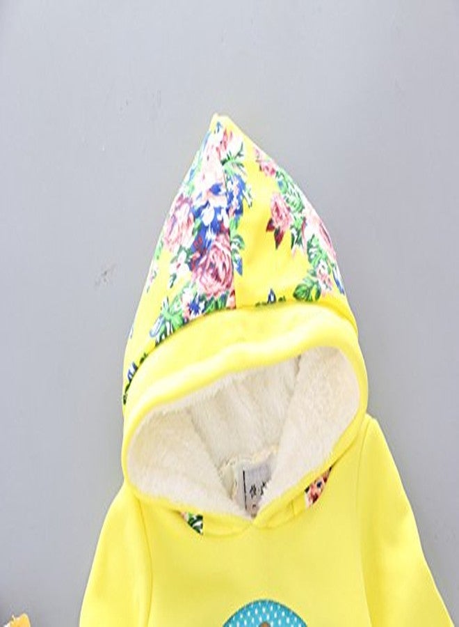 YAO Spring Autumn Winter Little Baby Girls Clothing Set Warm Velvet Hoodie and Pants (2-3Years, Yellow) - Image 4