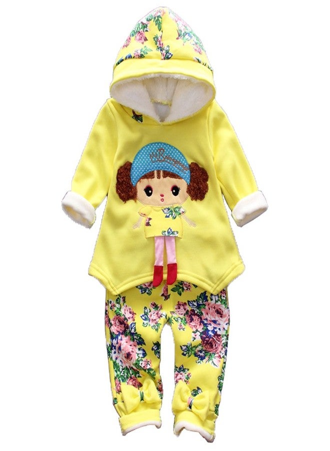 YAO Spring Autumn Winter Little Baby Girls Clothing Set Warm Velvet Hoodie and Pants (2-3Years, Yellow) - Image 2