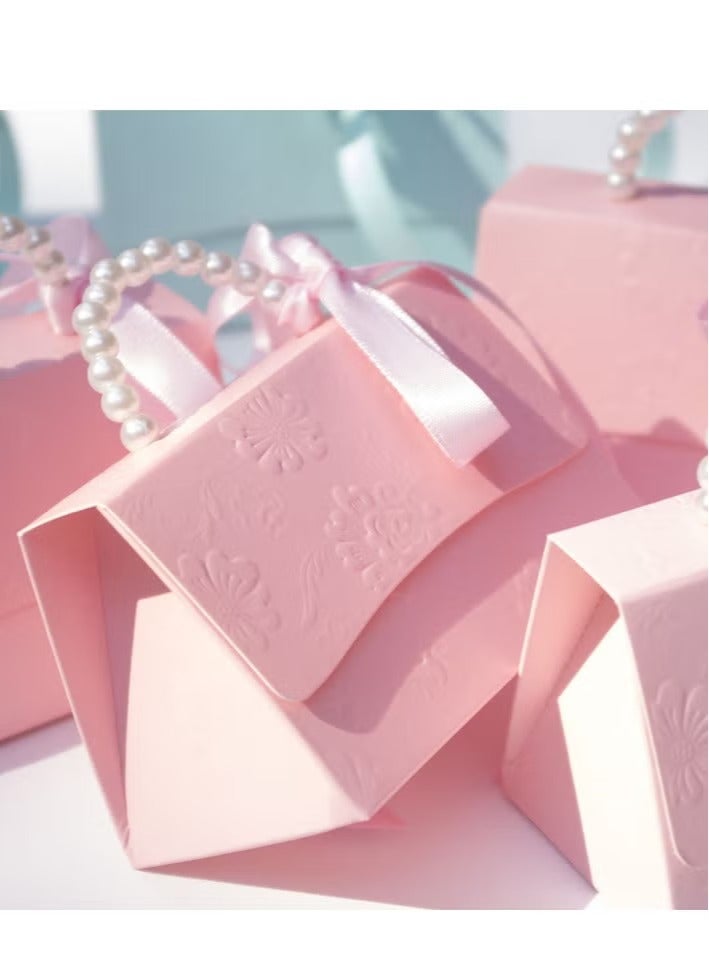 10pcs Elegant Pearl Ribbon Gift Boxes for Weddings, Birthdays & More - Portable Chocolate Candy Favor Bags with Floral Design