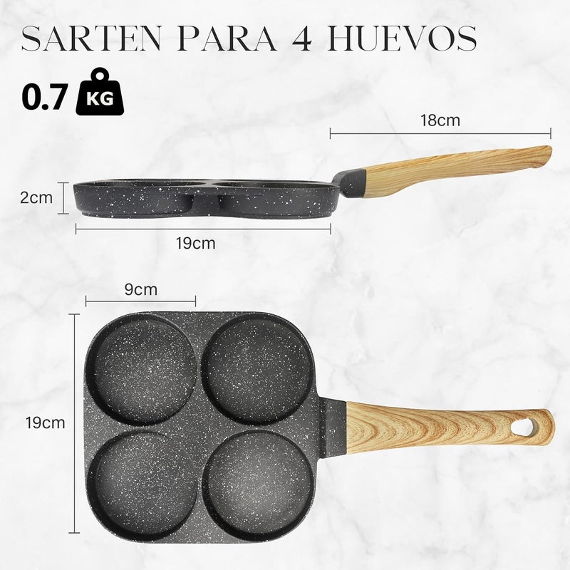 Egg Pan Omelette Pan, 4-Cup Nonstick Granite Omelette Skillet - Pancake Pan Suitable for Gas Stove & Induction Cookware, Grey - Image 2