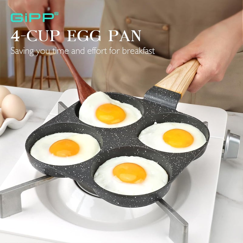 Egg Pan Omelette Pan, 4-Cup Nonstick Granite Omelette Skillet - Pancake Pan Suitable for Gas Stove & Induction Cookware, Grey - Image 3