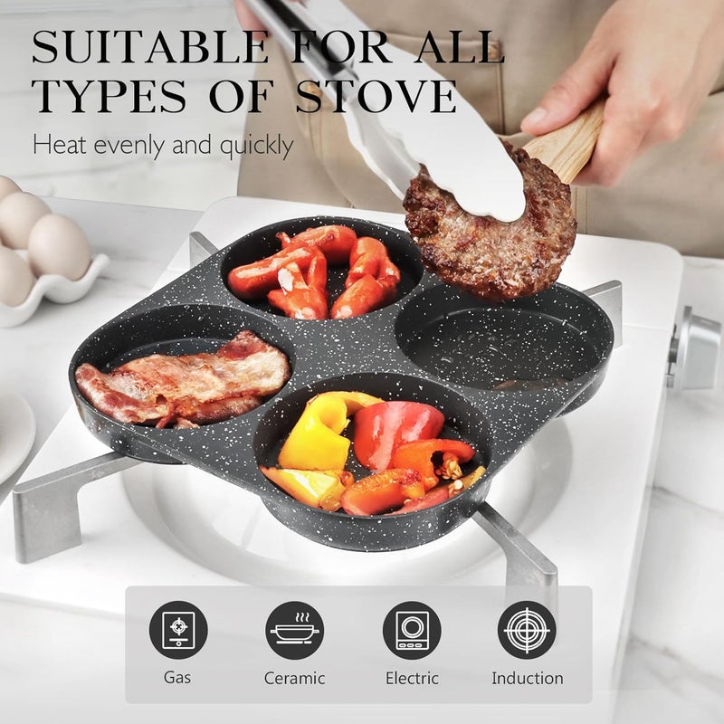 Egg Pan Omelette Pan, 4-Cup Nonstick Granite Omelette Skillet - Pancake Pan Suitable for Gas Stove & Induction Cookware, Grey - Image 4