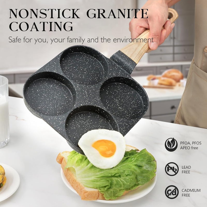 Egg Pan Omelette Pan, 4-Cup Nonstick Granite Omelette Skillet - Pancake Pan Suitable for Gas Stove & Induction Cookware, Grey - Image 5