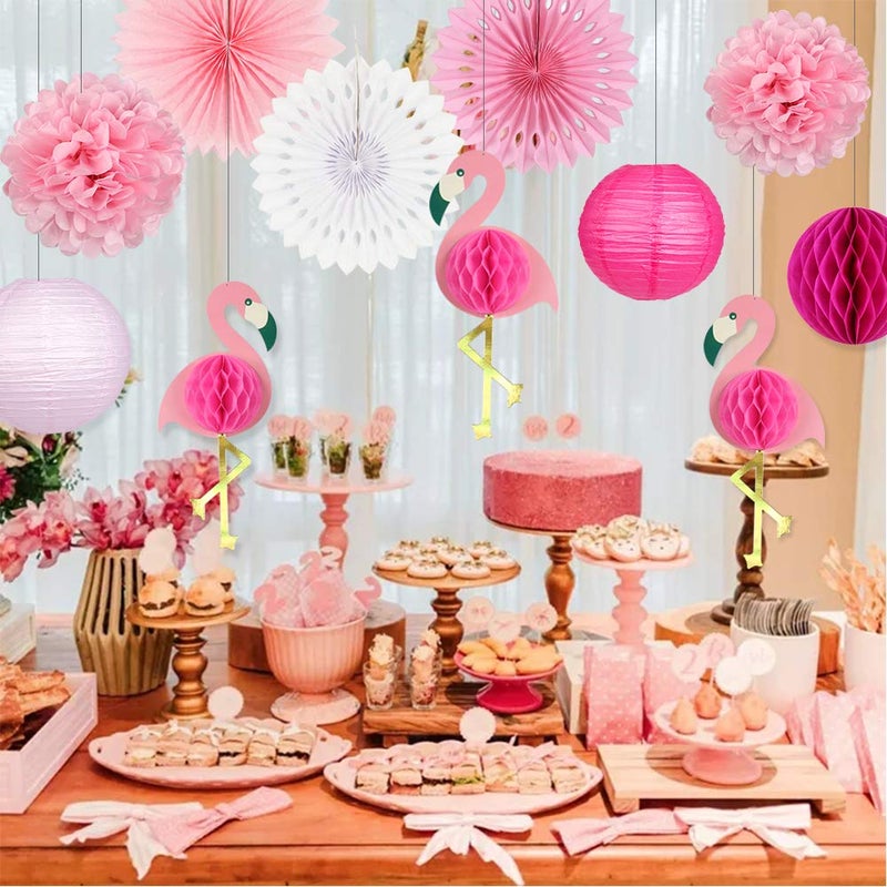 zilue Tropical Party Decorations Pink Flamingo Party Supplies Pom Poms Paper Flowers Tissue Paper Fan Paper Lanterns for Hawaiian Summer Beach Luau Party - Image 3