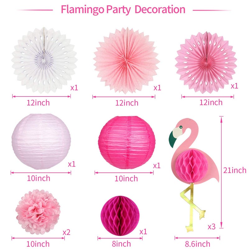 zilue Tropical Party Decorations Pink Flamingo Party Supplies Pom Poms Paper Flowers Tissue Paper Fan Paper Lanterns for Hawaiian Summer Beach Luau Party - Image 2