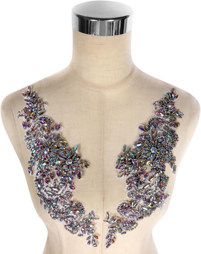 Elegant Handcrafted Appliqué with Rhinestones for Fashion, Polyester Fabric Decoration for Clothing - Image 1